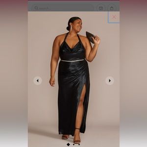 Galina Signatures Metallic Halter Cowl Neck with Sheath from David’s Bridal